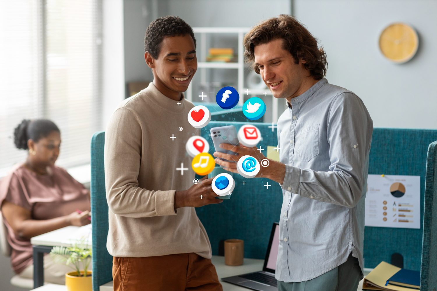2150208243 Two IT professionals, two man , engaged in a deep discussion over a laptop, working on an enterprise-level digital solution.